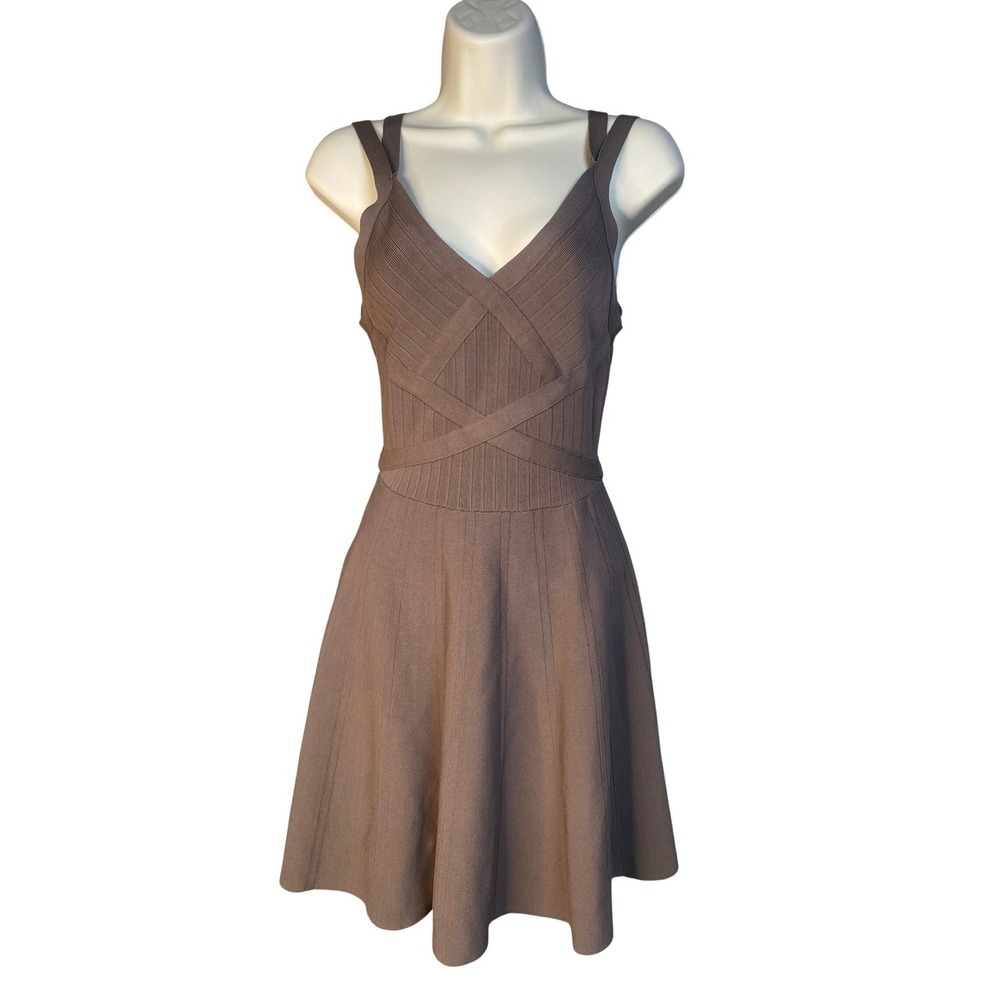 Guess Bandage Dress Womens Small Brown Fit Flare Glam Night Out Chic Bodycon